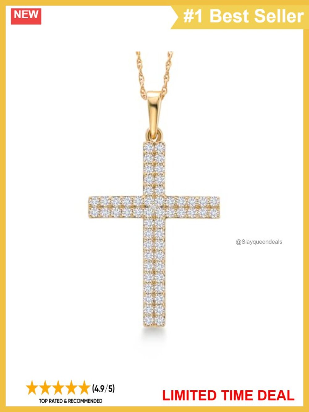 10K Yellow Gold Lab Grown Diamond Cross Pendant Necklace 0.44 Cttw 18"